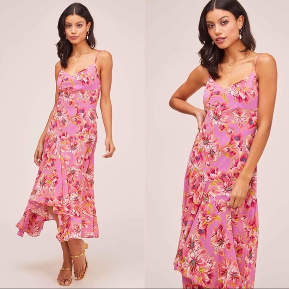 Astr Dresses & Skirts - ASTR JANINE FLORAL MIDI DRESS LAVENDER-PINK FLORAL